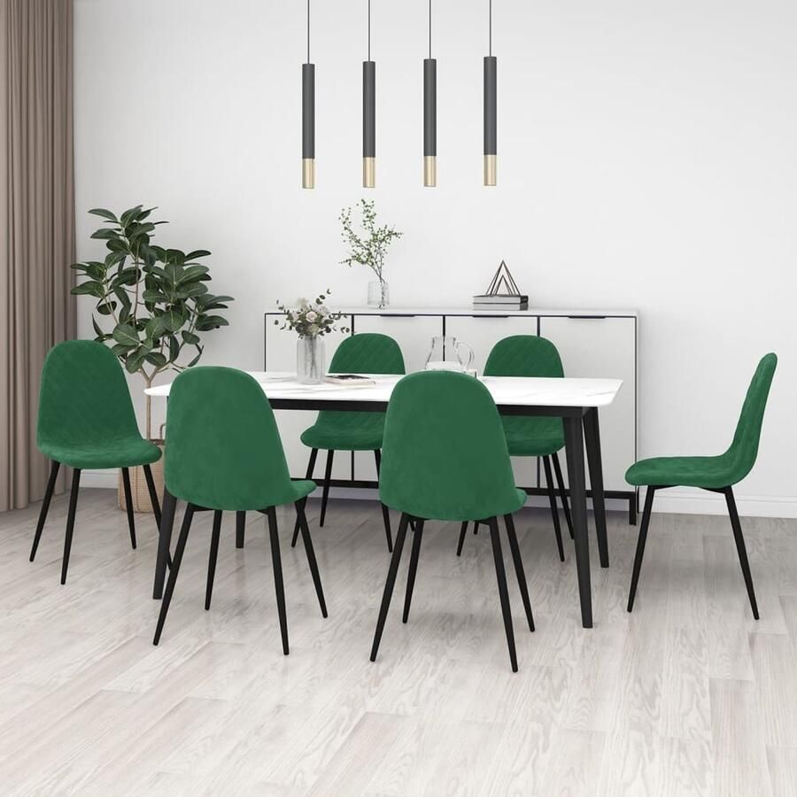 VidaXL Eetkamerstoelen Fluweel Donkergroen 6 st Eettafel Stoelen Eetkamerstoelen Design Meubels Velvet Stoelen Donkere Groene Stoelen