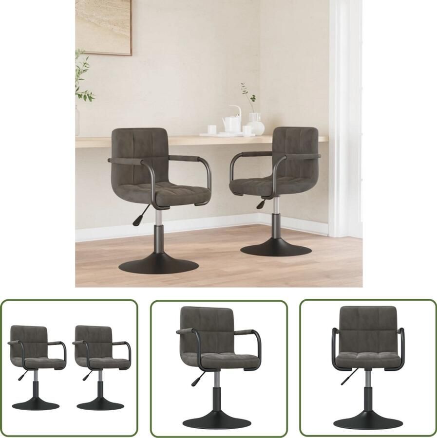 The Living Store Eetkamerstoelen draaibaar 2 st fluweel donkergrijs Draaibare Eetkamerstoelen Fluweel Zwarte Eetkamerstoelen Donker Grijze Eetkamerstoelen Ergonomische Eetkamerstoelen