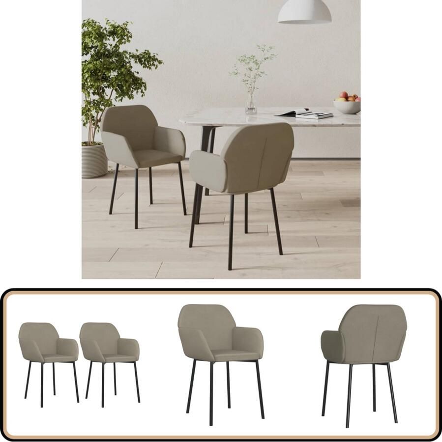 VidaXL Eetkamerstoelen Fluweel Lichtgrijs 2 stuks Eetkamerstoel Stoel Fluweel Grijs Luxe