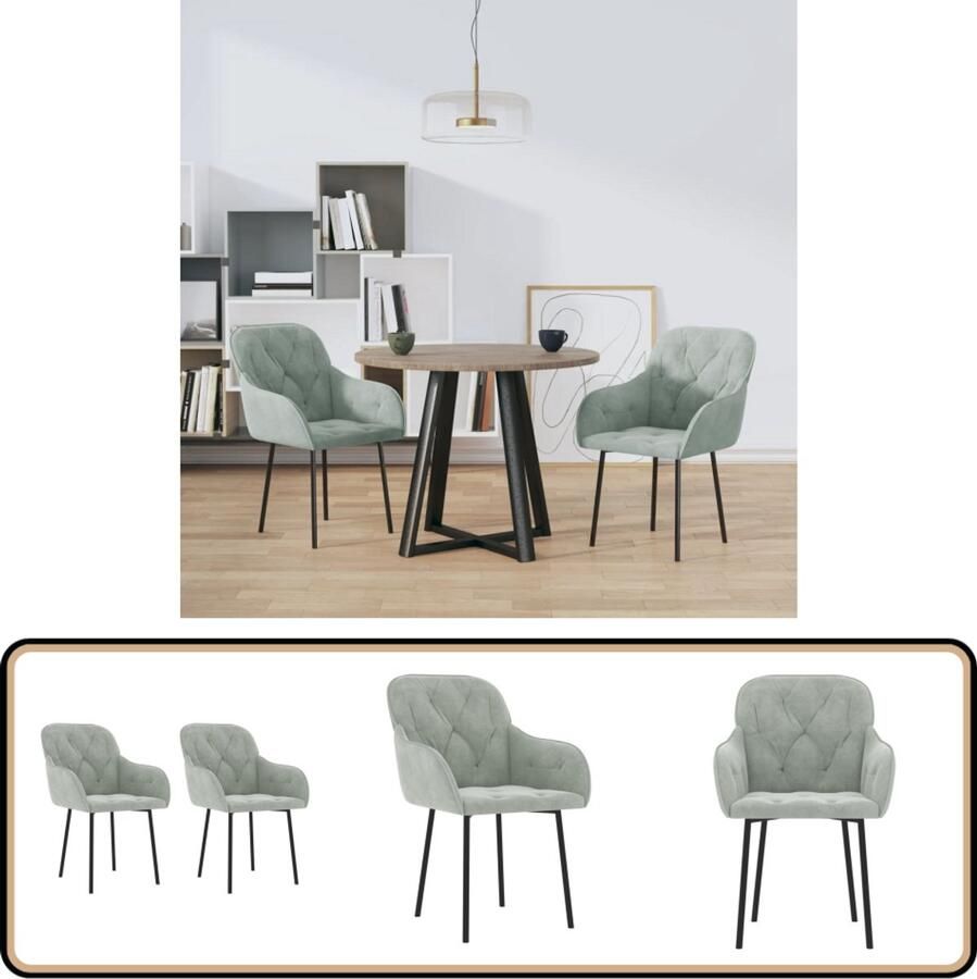 VidaXL Eetkamerstoelen Fluweel Lichtgrijs 2 stuks Eettafel Stoelen Eetkamerstoelen Velvet Stoelen Grijze Stoelen Moderne Stoelen