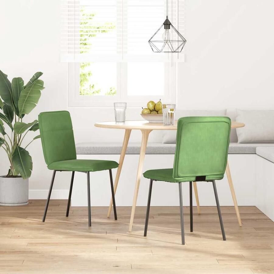 VidaXL Eetkamerstoelen Fluweel Lichtgroen 2 st Eettafelstoel Eetkamerstoel Velours Stoel Groene Stoel Luxe Stoel - Foto 2
