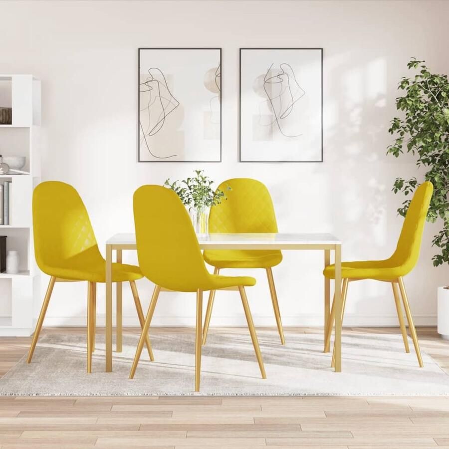 VidaXL Eetkamerstoelen Fluweel Mosterdgeel 4 stuks Eetkamerstoelen Stoelen Fluweel Meubels Mustard Yellow Furniture Moderne Stoelen Luxe Stoelen Comfortabele Stoelen Set Van Vier Stoelen Dining Chairs Velvet Chairs - Foto 2