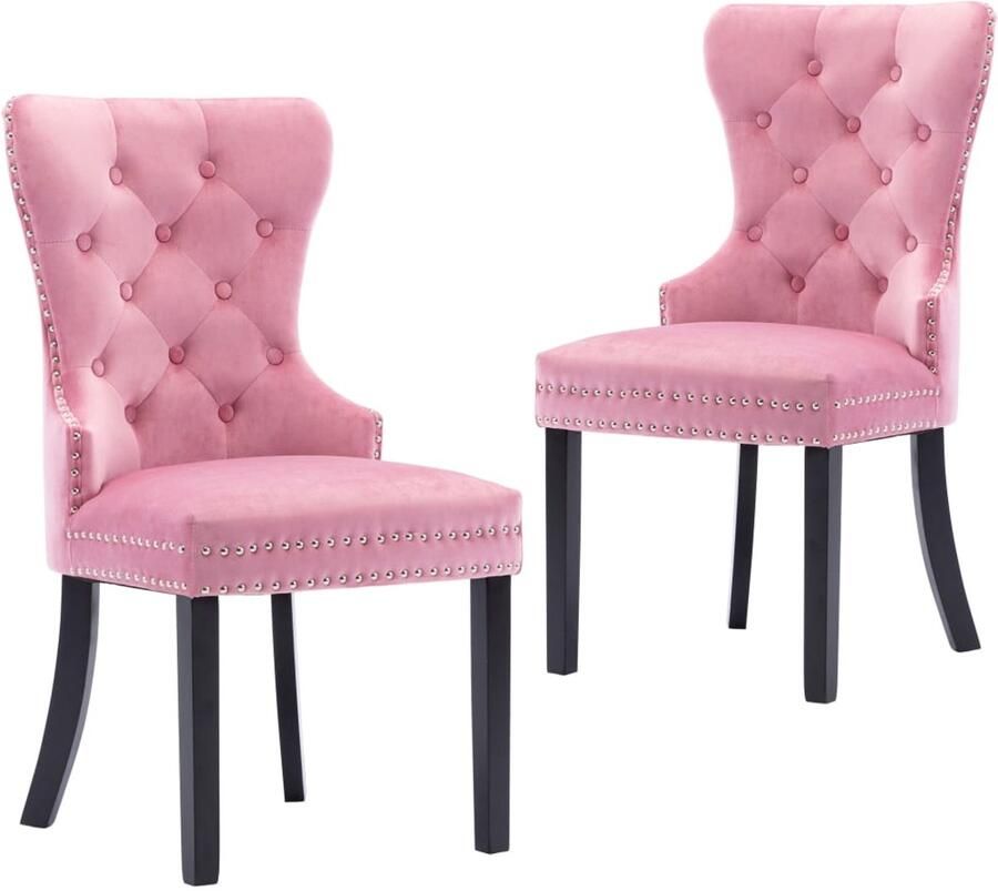 VidaXL Eetkamerstoelen Fluweel Roze 2 stuks Eetkamerstoel Fluweel Stoel Roze Stoel Design Fauteuil Vintage Stoel