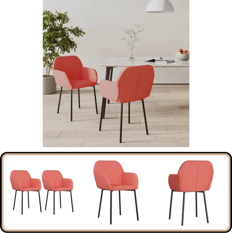 VidaXL Eetkamerstoelen Fluweel Roze 2 stuks Eetkamerstoel Fluweel Stoel Roze Stoel Ergonomische Stoel Luxe Stoel Salontafel