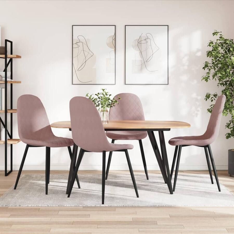 VidaXL Eetkamerstoelen Fluweel Roze 4 stuks Eetkamerstoelen Design Meubels Rozerode Meubels Velvet Stoelen Luxe Stoelen
