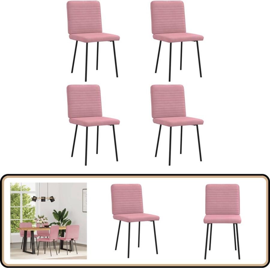 VidaXL Eetkamerstoelen Fluweel Roze 4 stuks Eettafelstoel Eetkamerstoel Velours Stoel Roze Stoel Comfortabele Stoel