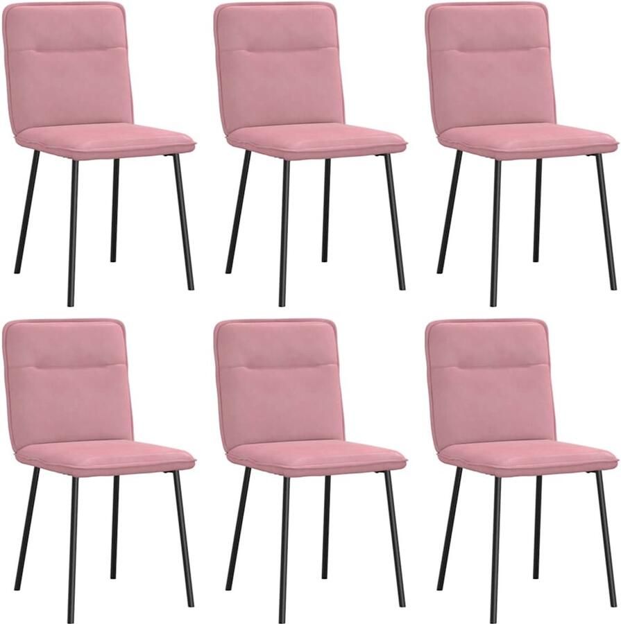 VidaXL Eetkamerstoelen Fluweel Roze 6 stuks Eettafelstoel Eetkamerstoel Velours Stoel Roze Stoel Comfortabele Stoel - Foto 2