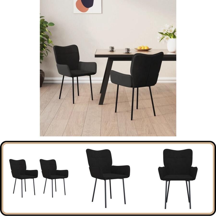 VidaXL Eetkamerstoelen Fluweel Zwart 2 stuks Eetkamerstoelen Zwarte Stoel Velvet Stoel Luxe Stoel Moderne Stoel