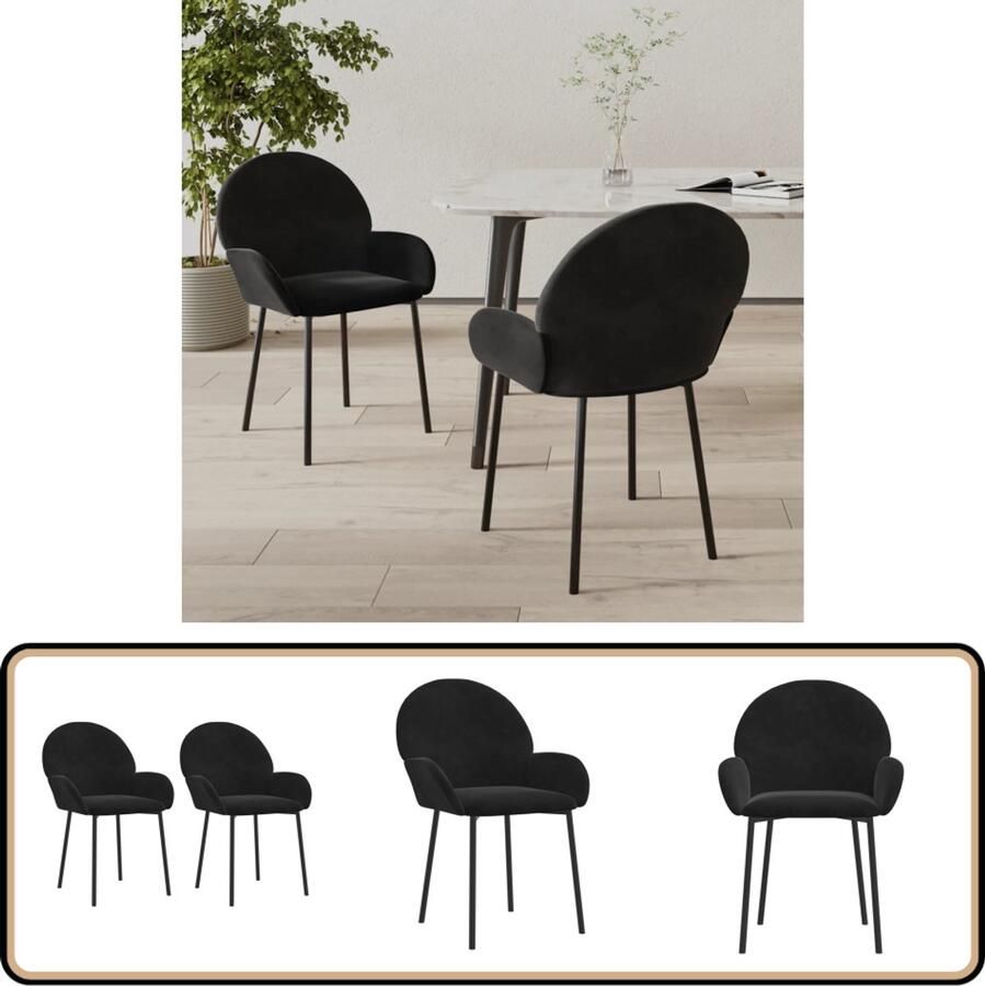 VidaXL Eetkamerstoelen Fluweel Zwart Set van 2 Fluweel Stoelen Zwarte Eetkamerstoelen Set Luxe Eetkamerstoelen Moderne Eetkamerstoelen