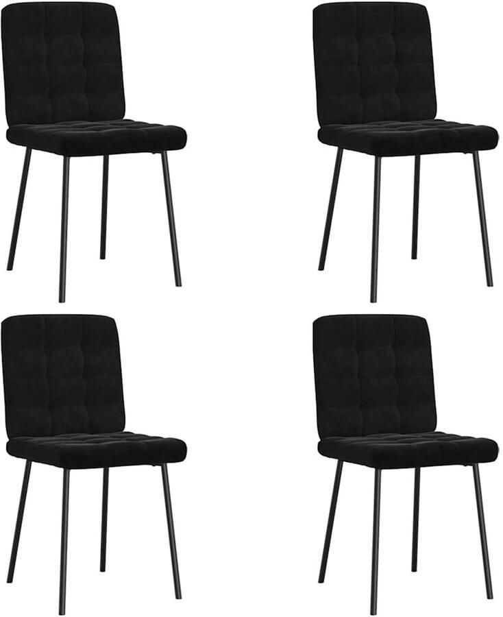 VidaXL Eetkamerstoelen Fluweel Zwart Set van 4 Eetzitcomfort Eetkamerstoel Velours Stoel Moderne Eetkamerstoel Comfortabele Stoel