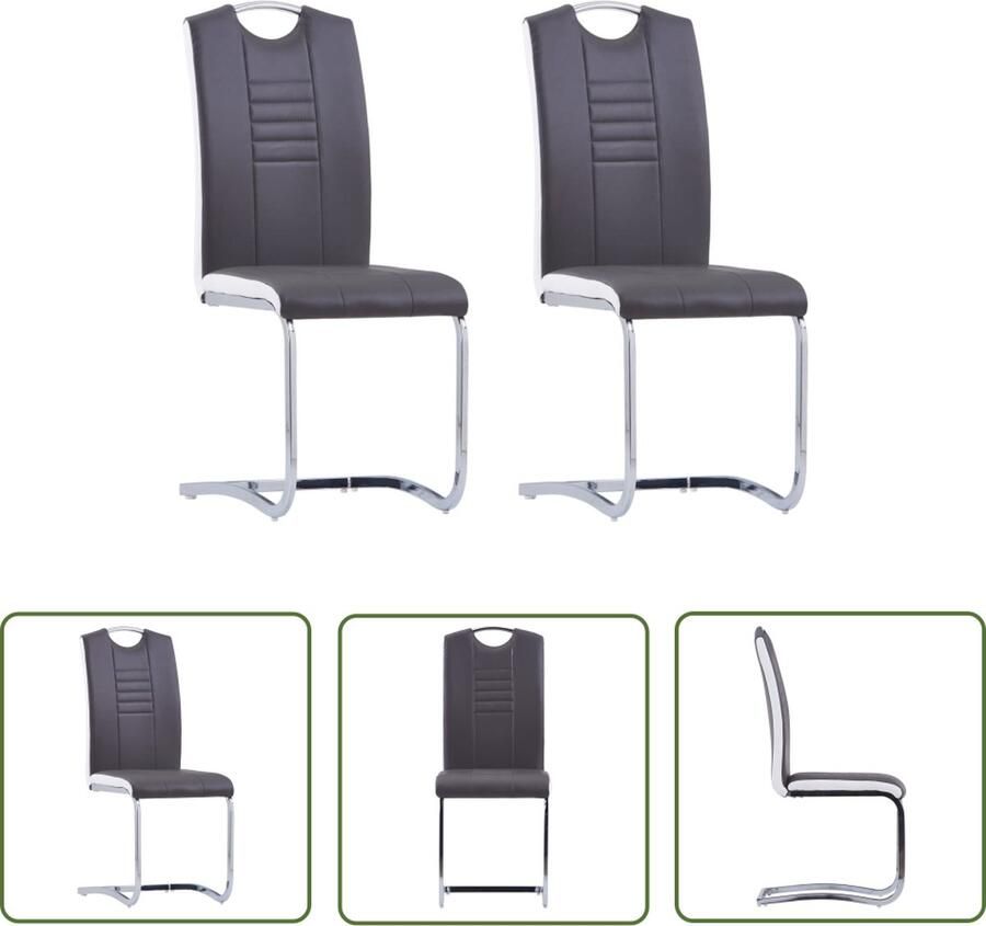 The Living Store Eetkamerstoelenset Zwevend Grijs Kunstleer 42x52x100 cm Verchroomd stalen frame Eetkamerstoelen Kunstleder Meubels Grijs Meubilair Moderne Eetkamerstoelen Comfortabele Stoelen - Foto 3