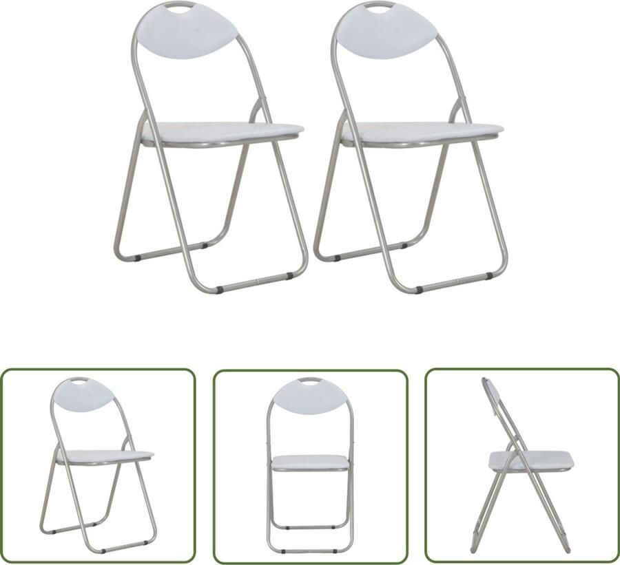 VidaXL Eetkamerstoelen Inklapbaar Kunstleer 2 stuks Klapstoelen Eetkamerstoelen Kunstleder Witte Stoelen Vouwstoelen Salontafel