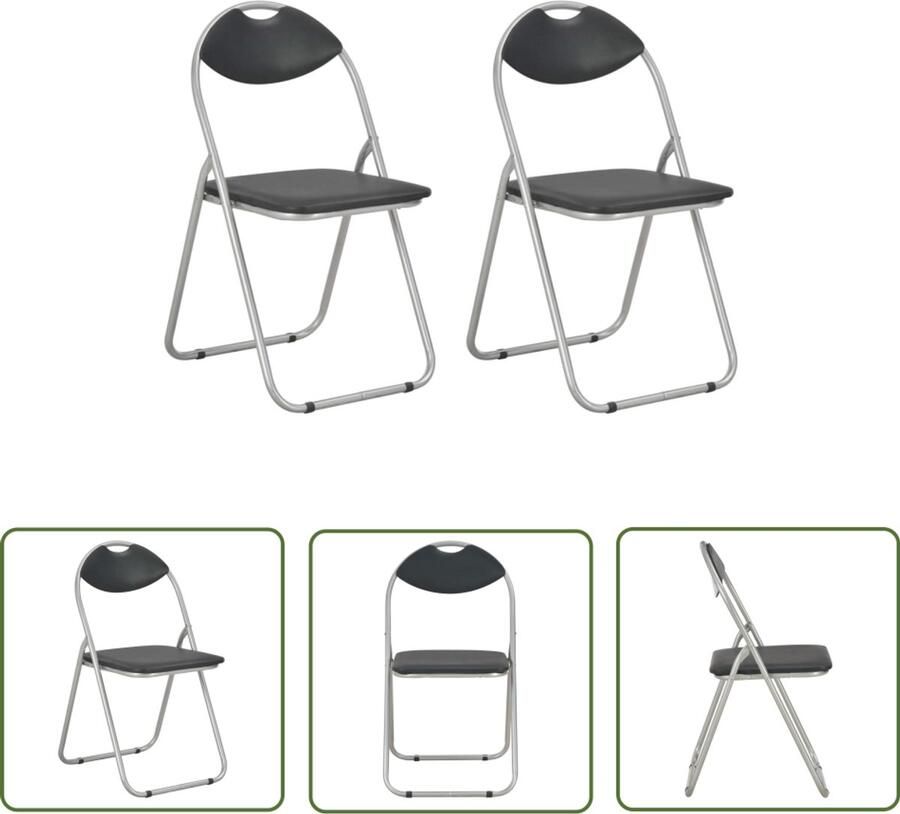 VidaXL Eetkamerstoelen Inklapbaar Set van 2 Zwart Eettafel Stoelen Klapstoelen Zwarte Stoelen Eetkamer Meubels Salontafel Stoelen Design Stoelen Vouw Stoelen Kunstleder Stoelen