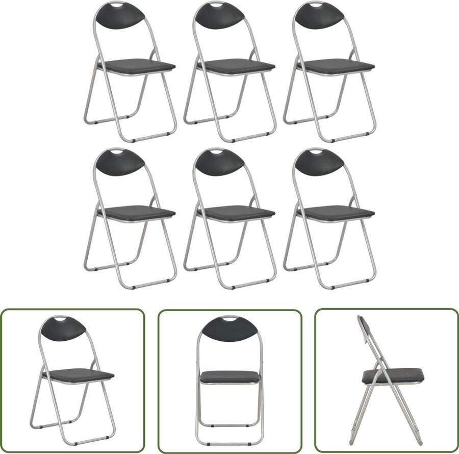 VidaXL Eetkamerstoelen Inklapbaar Set van 6 Klapstoelen Eetkamerstoelen Kunstleder Zwarte Stoelen Staalframe Vouwstoelen Salon Meubilair
