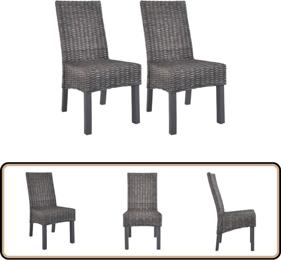 VidaXL Eetkamerstoelen Kubu Rattan Set van 2 Eettafelstoel Rattan Stoel Eetkamerstoel Lounge Stoel Landelijke Stoel