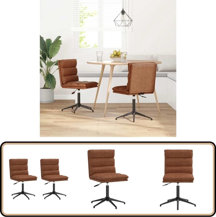 VidaXL Eetkamerstoelen Kunstleer 2 stuks Bruin Eettafelstoel Eetkamerstoel Bruine Stoel Kunstleren Stoel Ergonomische Stoel