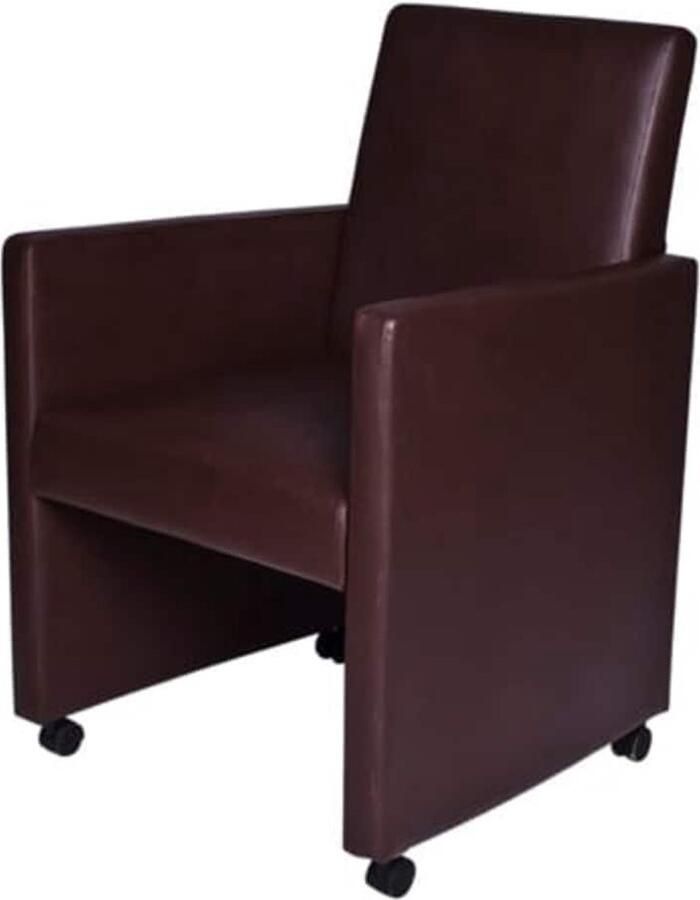 VidaXL Eetkamerstoelen Kunstleer 2 stuks Bruin Moderne Eetkamerstoelen Bruine Eetkamerstoelen Kunstleder Eetkamerstoelen Met Wielen Eetkamerstoelen Set Van 2