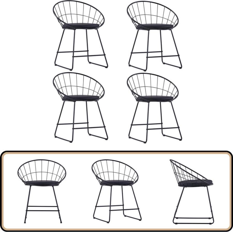 VidaXL Eetkamerstoelen Kunstleer 4 stuks Zwart Eetkamerstoelen Zwarte Eetkamerstoelen Metalen Eetkamerstoelen Kunstlederen Stoelen Comfortabele Eetkamerstoelen