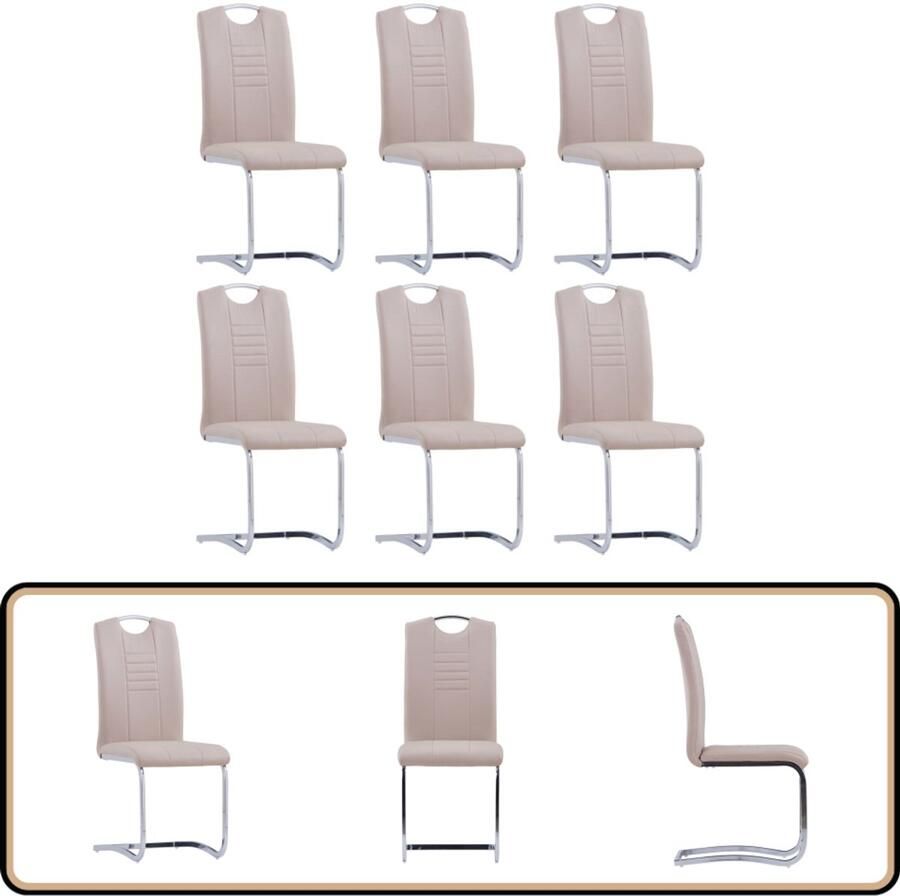 VidaXL Eetkamerstoelen Kunstleer 6 stuks Cappuccino Eettafelstoelen Eetkamerstoelen Zwevende Stoelen Kapstokken Beige Meubels