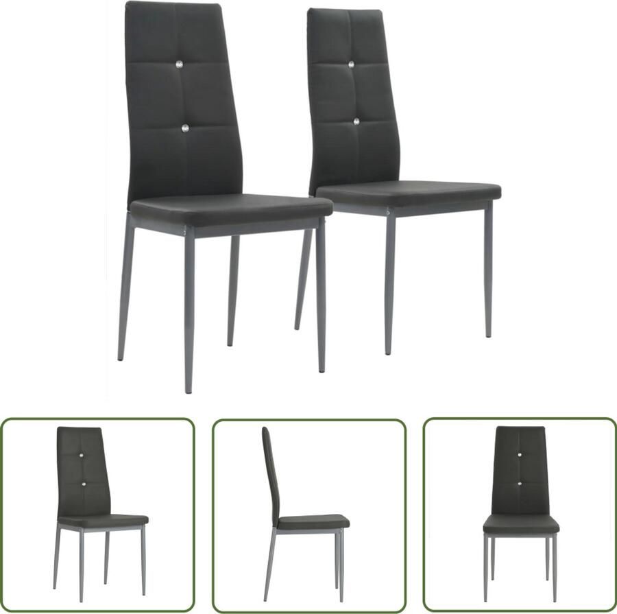 VidaXL Eetkamerstoelen Kunstleer Grijs 2 stuks Eetkamerstoelen Kunstleder Meubels Grijze Stoelen Salontafel Dining Chairs Keukenstoelen Moderner Interieurstijl Comfortabele Stoelen Luxe Stoelen Stijlvolle Stoelen