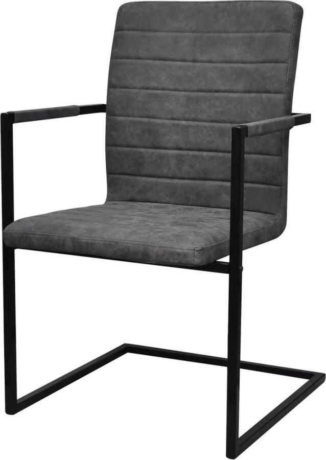VidaXL Eetkamerstoelen Kunstleer Grijs 2 stuks Eetkamerstoelen Zwevende Stoelen Design Meubels Kunstleder Stoelen Grijze Stoelen Salon Meubilair Dining Chairs Living Room Furniture