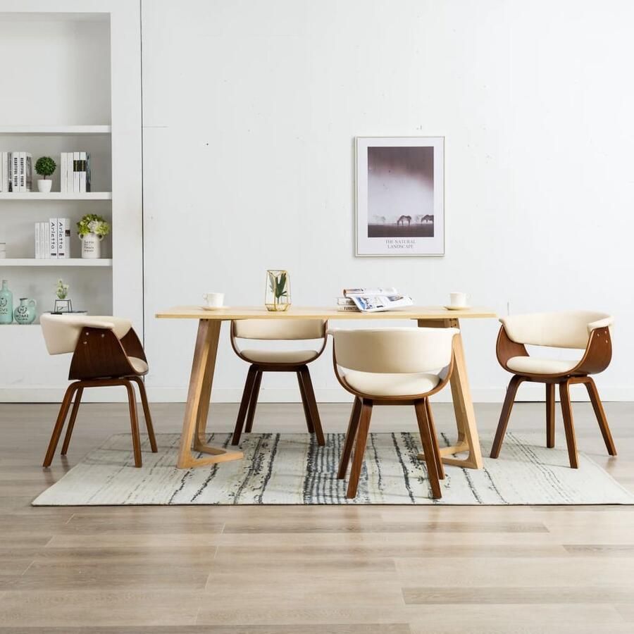 VidaXL Eetkamerstoelen Kunstleer Set van 4 crèmekleurig Eetkamerstoelen Kunstleder Meubels Creme Kleur Meubels Eetkamer Sets Dining Chairs Lounge Chairs - Foto 2