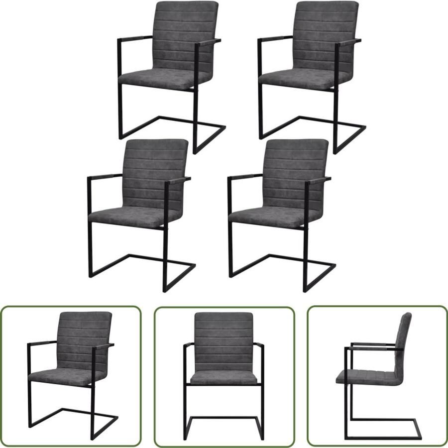 VidaXL Eetkamerstoelen Kunstleer Set van 4 Grijs Eetkamerstoelen Zwevende Stoelen Design Meubels Kunstleder Stoelen Grijze Stoelen Salon Meubilair Dining Chairs