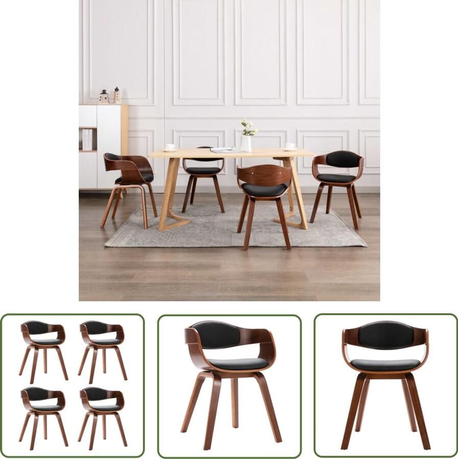 VidaXL Eetkamerstoelen Kunstleer Set van 4 Zwart Eetkamerstoel Keukenstoel Zwarte Stoel Kunstleder Stoel Houten Stoel Dining Chair Salontafel