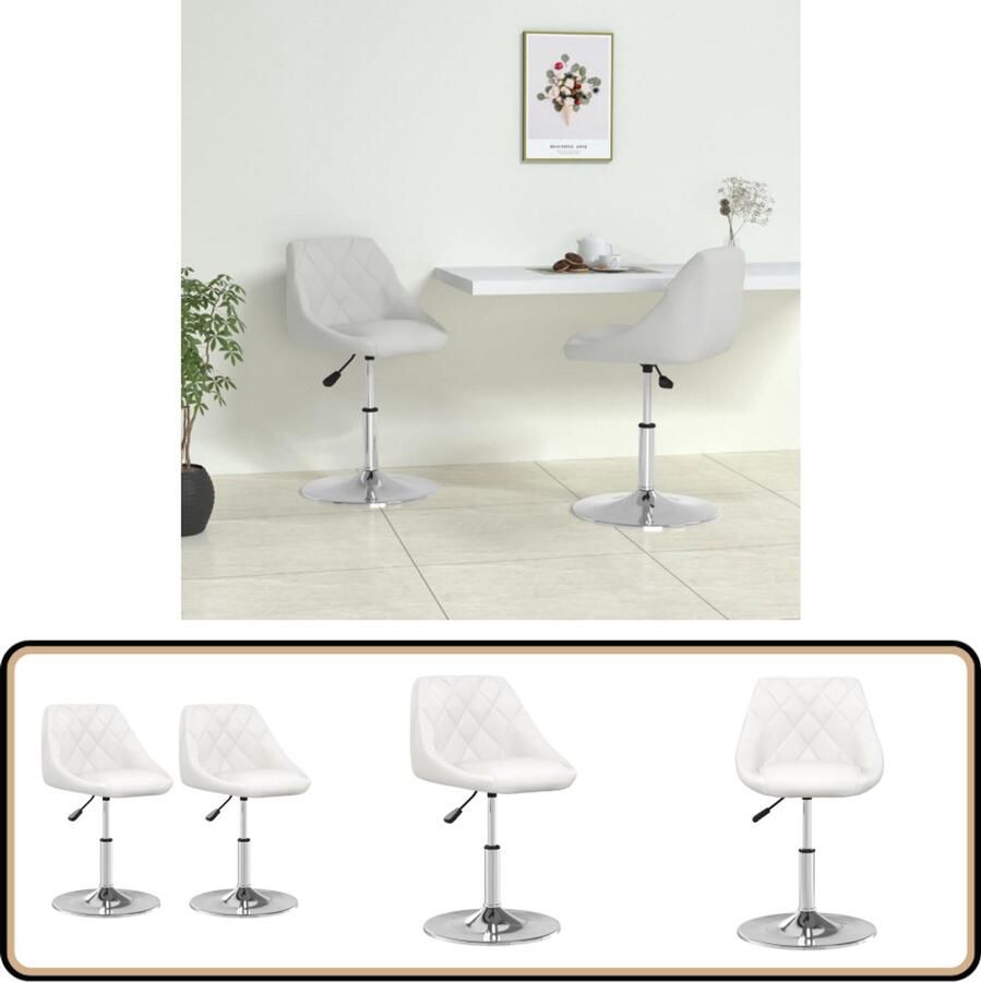 VidaXL Eetkamerstoelen Kunstleer Wit 2 stuks Eetkamerstoel Keukenstoel Kunstleder Witte Eetkamerstoel Draaibare Eetkamerstoel