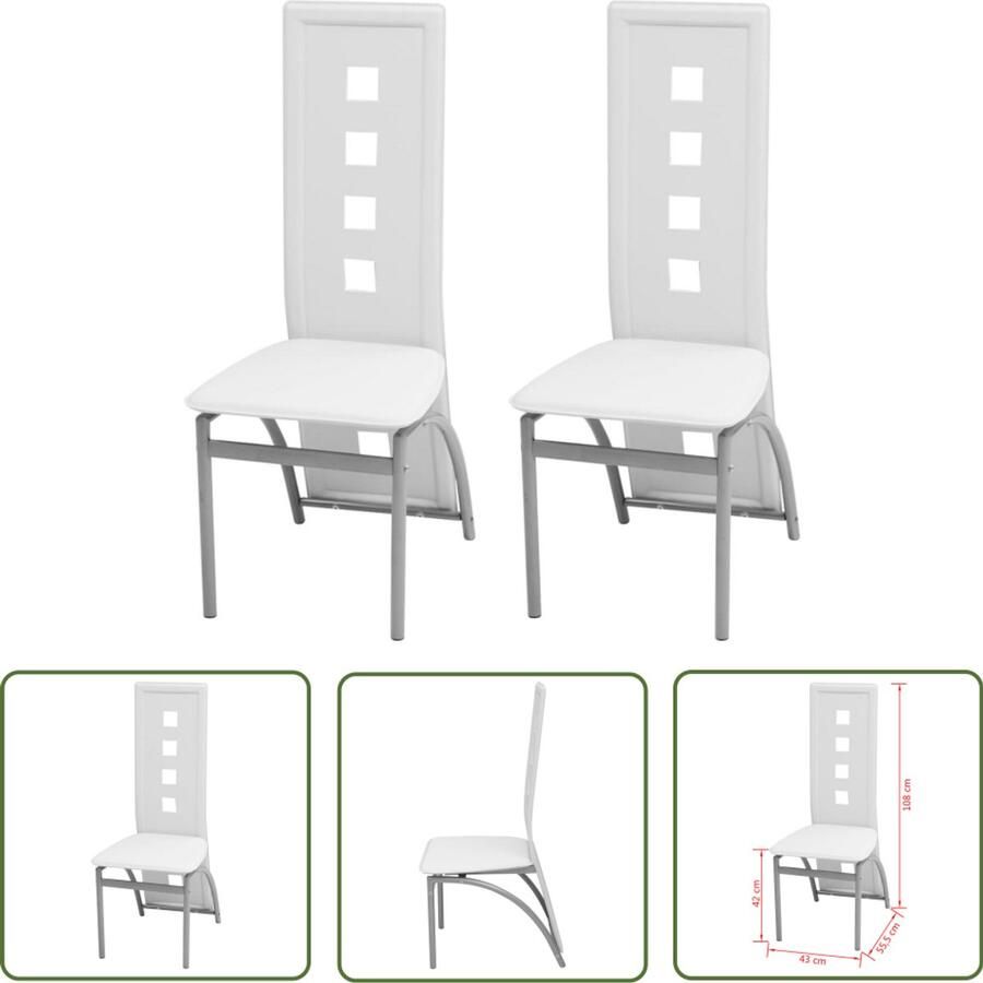 VidaXL Eetkamerstoelen Kunstleer Wit 2 Stuks Eettafelstoel Eetkamerstoel Keukenstoel Kunstleder Meubilair Witte Stoel Modern Design Comfortabele Stoel Set Van Twee Stoelen