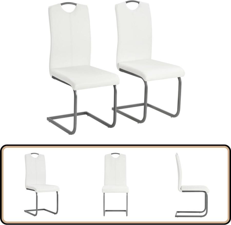 VidaXL Eetkamerstoelen Kunstleer Wit 2 stuks Zwevende Eetkamerstoelen Set Kunstleder Meubels Witte Eetkamerstoelen Design Eetkamerstoelen - Foto 2
