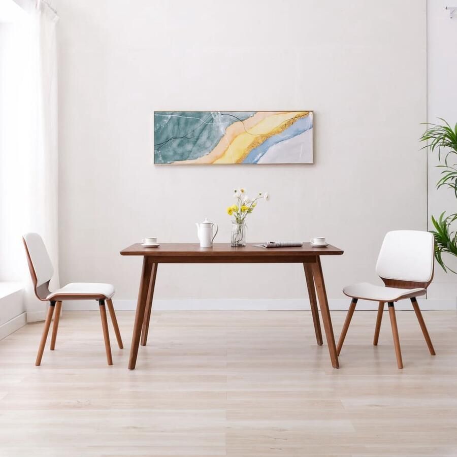 VidaXL Eetkamerstoelen Kunstleer Wit Set van 2 Eetkamerstoel Comfortabele Stoel Witte Stoel Kunstleder Stoel Moderne Stoel Salontafel - Foto 2