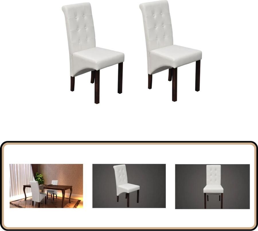 VidaXL Eetkamerstoelen Kunstleer Wit Set van 2 Eetkamerstoelen Keukenstoel Witte Stoel Designstoel Kunstleder Stoel