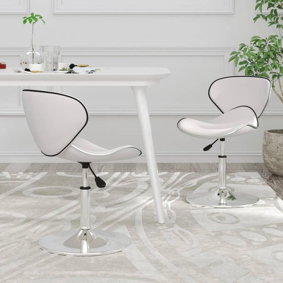 VidaXL Eetkamerstoelen Kunstleer Wit Set van 2 Eettafelstoel Designstoel Kunstleder Stoel Witte Stoel Barstoel