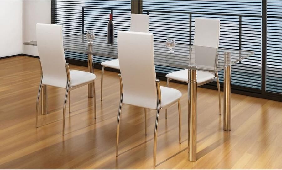 VidaXL Eetkamerstoelen Kunstleer Wit Set van 4 Moderne Eetkamerstoelen Set Kunstleder Stoel Witte Eetkamerstoelen Ergonomische Stoel Eetkamer Meubels Salontafel Dining Chairs Keukenstoel - Foto 3