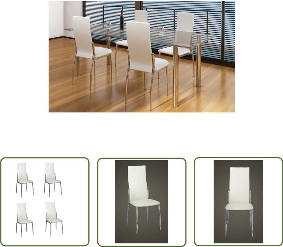 VidaXL Eetkamerstoelen Kunstleer Wit Set van 4 Moderne Eetkamerstoelen Set Kunstleder Stoel Witte Eetkamerstoelen Ergonomische Stoel Eetkamer Meubels Salontafel Dining Chairs Keukenstoel - Foto 2