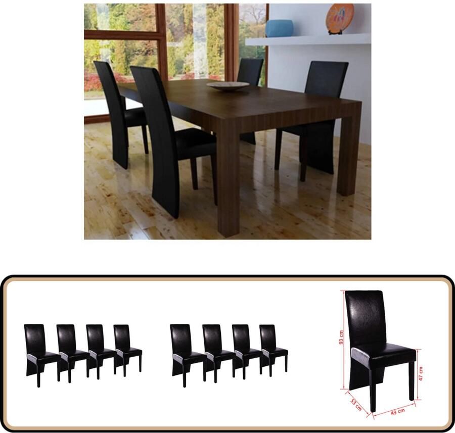 The Living Store Eetkamerstoelen Zwart 43 x 53 x 93 cm Set van 4 Eettafel Stoelen Eetkamerstoelen Set Zwarte Stoelen Kunstleder Meubilair Moderne Eetkamerstoelen - Foto 2