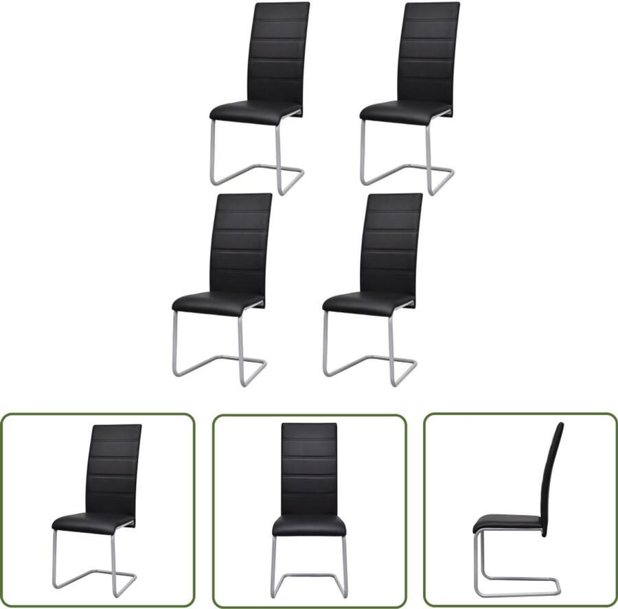 VidaXL Eetkamerstoelen Kunstleer Zwart 4 stuks Zwevende Eetkamerstoelen Kunstleder Zwarte Eetkamerstoelen Moderne Eetkamerstoelen Comfortabele Eetkamerstoelen Stapelbare Eetkamerstoelen