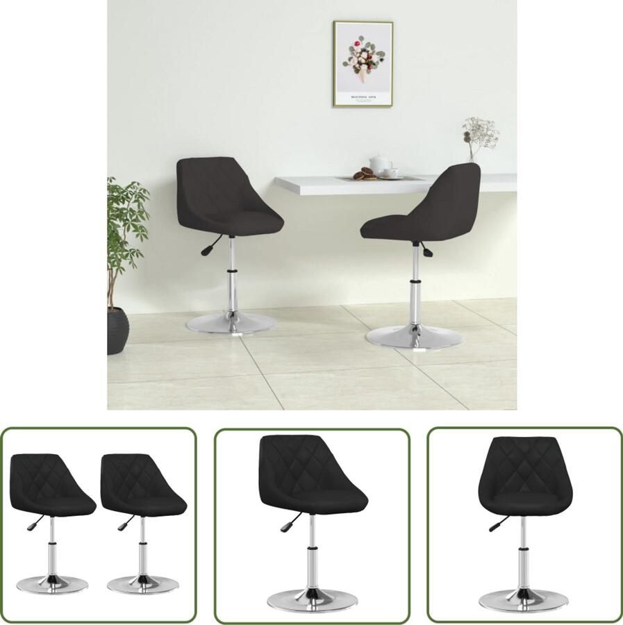 VidaXL Eetkamerstoelen Kunstleer Zwart Set van 2 Eetkamerstoel Kunstleder Zwarte Eetkamerstoel Draaiende Eetkamerstoel Verstelbare Eetkamerstoel Comfortabele Eetkamerstoel Modern Design
