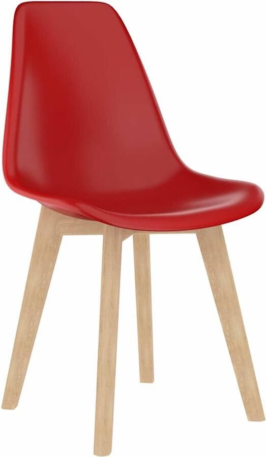 VidaXL Eetkamerstoelen Kunststof Set van 6 Rood Minimalistische Eetkamerstoelen Rood Ergonomische Eetkamerstoelen Beukenhouten Poten Comfortabele Eetkamerstoelen
