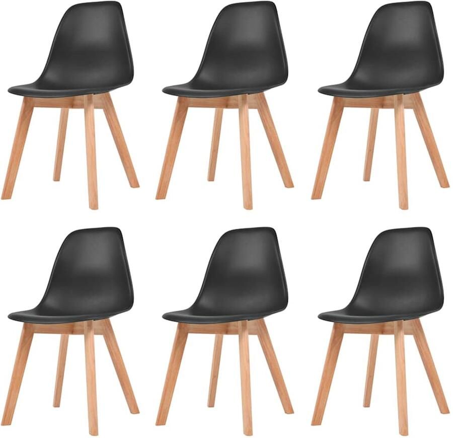 VidaXL Eetkamerstoelen Kunststof Zwart 6 Stuks Eetkamerstoelen Zwarte Stoelen Plastic Stoelen Hout Poten Comfortabele Stoelen
