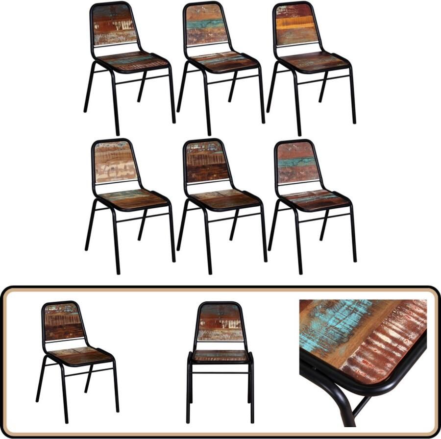 VidaXL Eetkamerstoelen Massief Hout Set van 6 Eetkamerstoelen Vintage Meubilair Gerecycled Hout Design Stoelen Industriële Stoelen