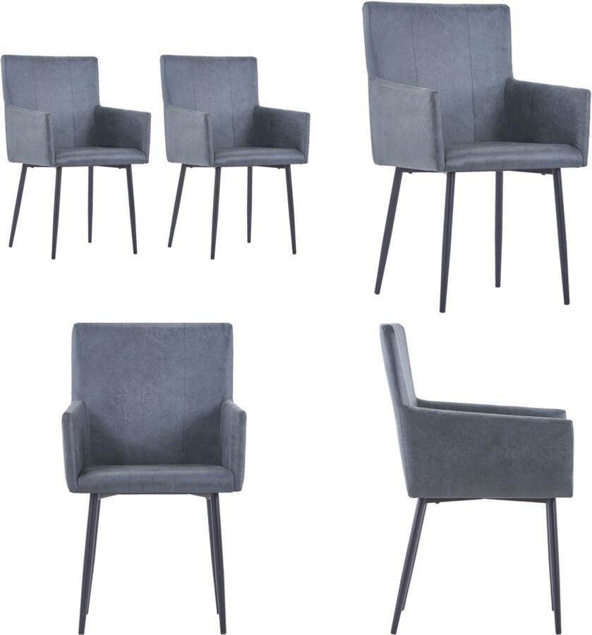 VidaXL Eetkamerstoelen met armleuningen 2 st kunstsuède grijs Eetkamerstoel Eetkamerstoelen Keukenstoelen Keukenstoel
