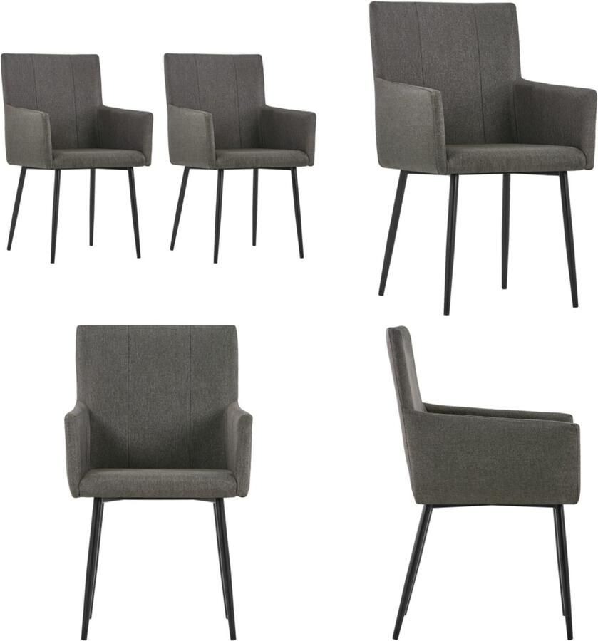VidaXL Eetkamerstoelen met armleuningen 2 st stof taupe Eetkamerstoel Eetkamerstoelen Keukenstoelen Keukenstoel