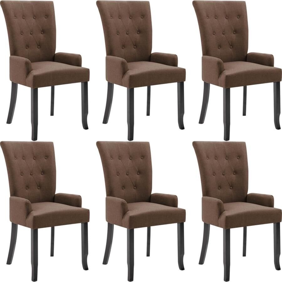 VidaXL -Eetkamerstoelen-met-armleuningen-6-st-stof-bruin