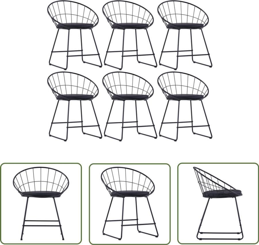 VidaXL Eetkamerstoelen Kunstleer 6 stuks Zwart Eetkamerstoelen Zwarte Eetkamerstoelen Metalen Eetkamerstoelen Kunstlederen Eetkamerstoelen Gepoedercoated Staal