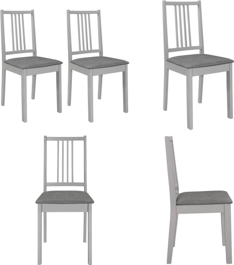 VidaXL Eetkamerstoelen met kussens 2 st massief hout grijs Eetkamerstoel Eetkamerstoelen Eetstoel Eetstoelen