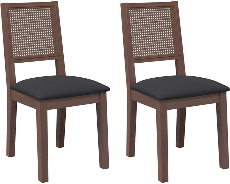 VidaXL Eetkamerstoelen met kussens 2 st massief hout rubber bruin