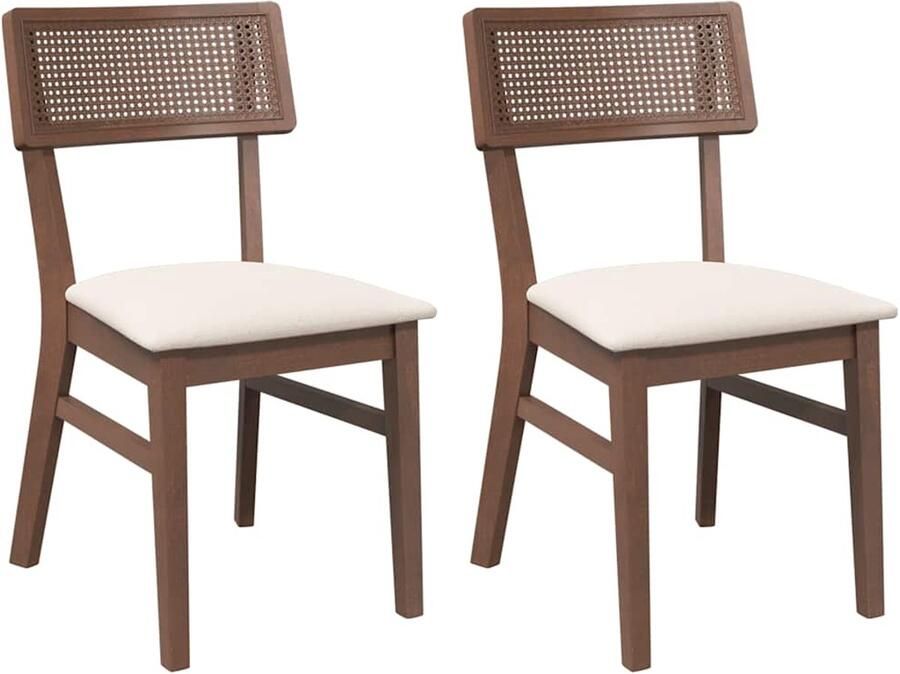 VidaXL Eetkamerstoelen met kussens 2 st massief hout rubber bruin