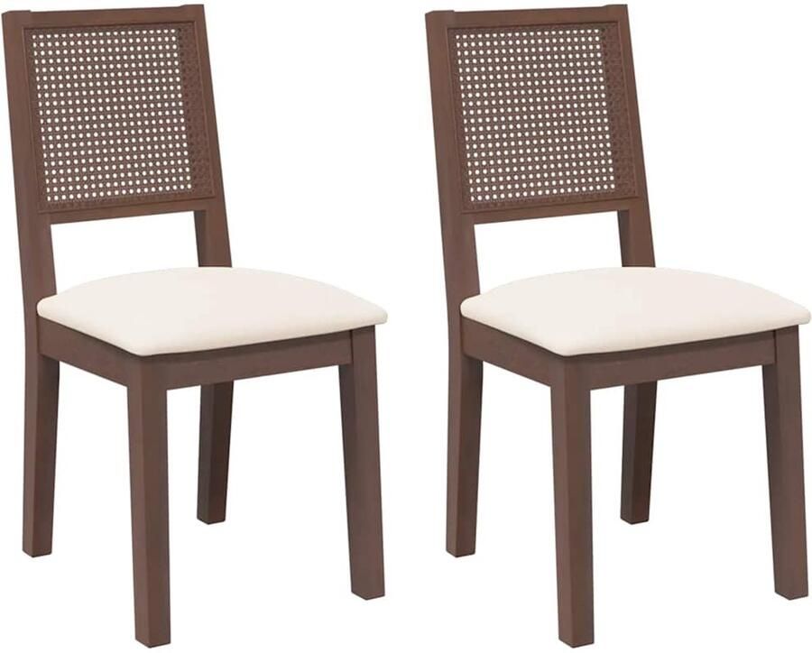 VidaXL Eetkamerstoelen met kussens 2 st massief hout rubber bruin